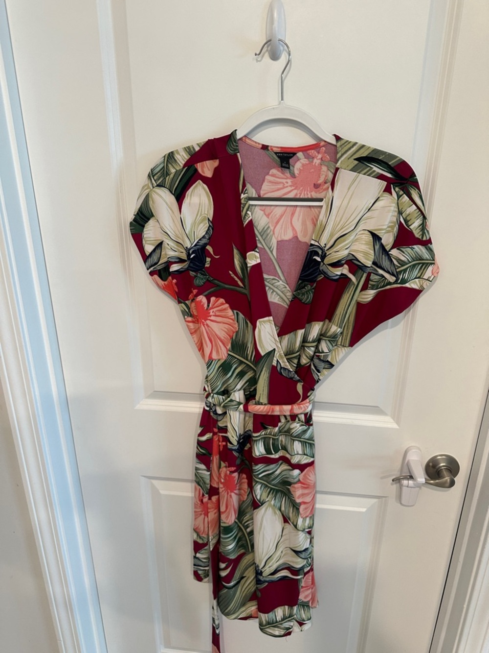 Ann Taylor Burgundy Floral Wrap Dress